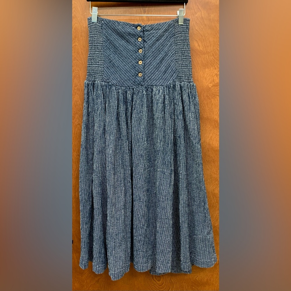 Free People Blue Textured Midi Skirt Dress with Button Front